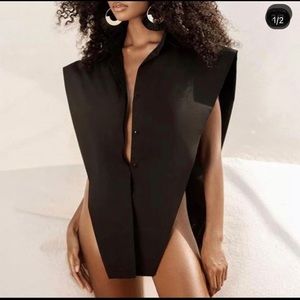 Casual Turndown Collar Split Black Blouse